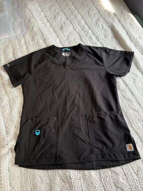 Carhartt Black Short Sleeve V-Neck Scrub Top with Teal Trim